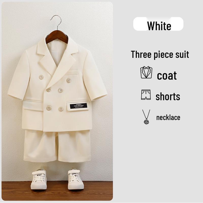 

Летний повседневный комплект блейзера с коротким рукавом для мальчиков - Стильный британский костюм с цветочным принтом для детских выступлений 100cm: 26-30 jin