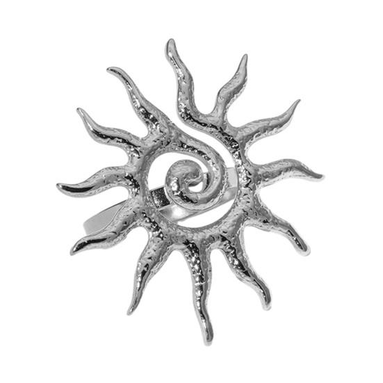 

Middle Finger Ring Sun Pattern Open Adjustable Fit Women Ring Stainless Steel Texture Sun God Symbol Energy Vitality Jewelry Gift срібний