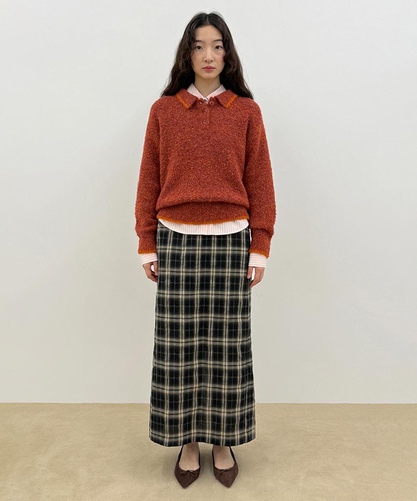SINOON Mixed Boucle Collar Knit (Red)