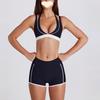 Q1R Two-Piece Color Block Fitness Shorts & V-Neck Halter Sports Bra Yoga Set - Quick-Drying & Breathable