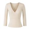 Stretchy Slim-Fit V-Neck Multi-Color Knit T-Shirt for Women (3/4 Sleeve)