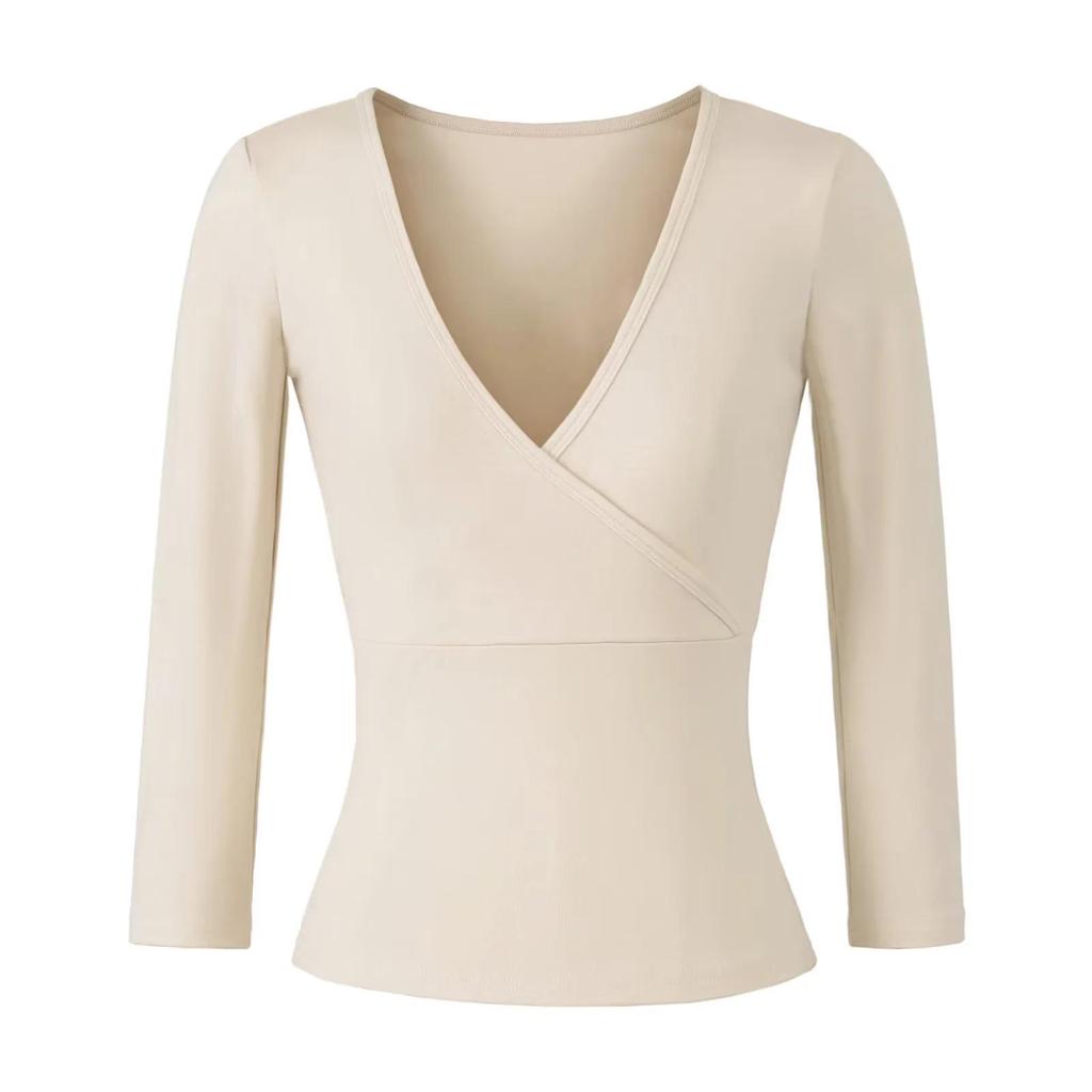 Stretchy Slim-Fit V-Neck Multi-Color Knit T-Shirt for Women (3/4 Sleeve)
