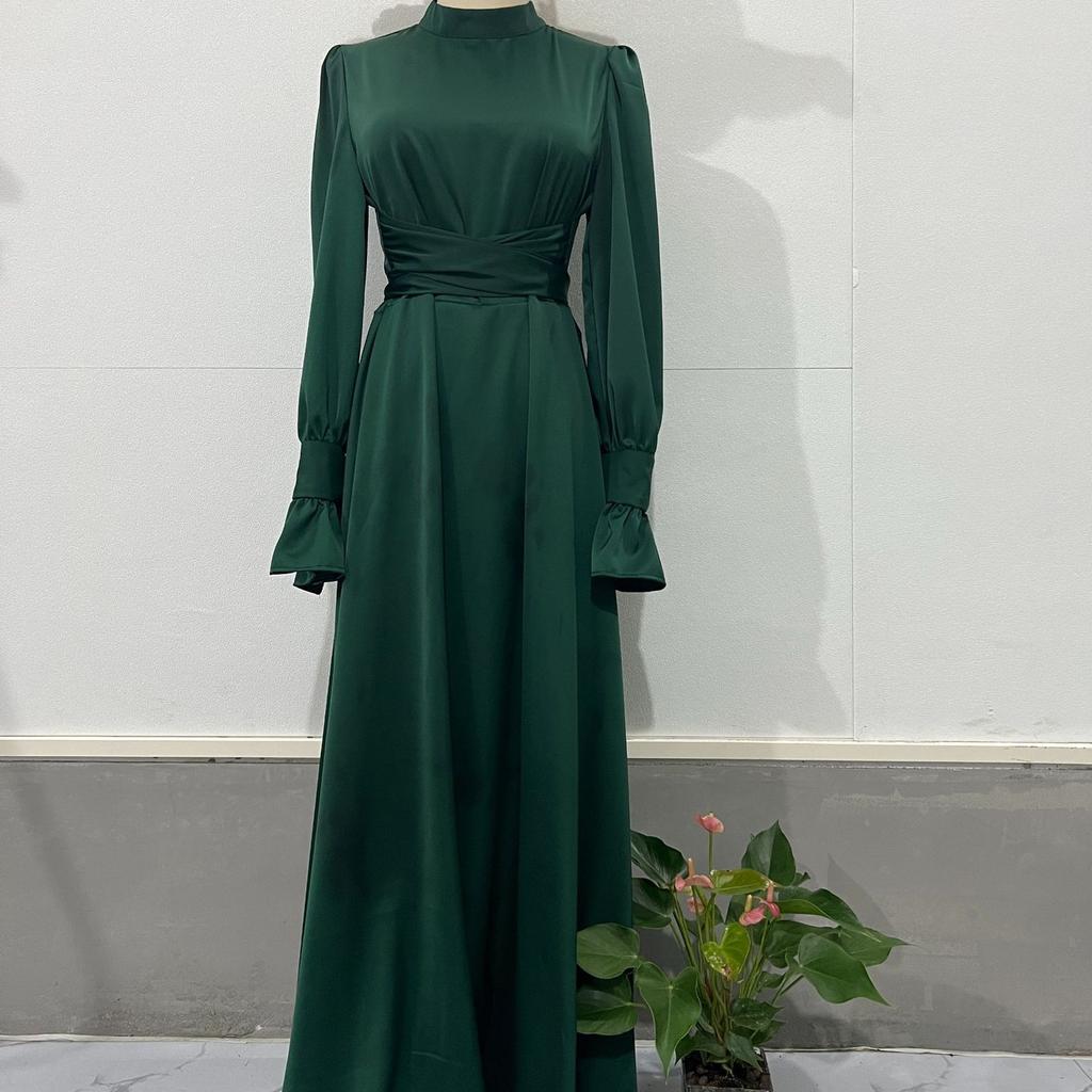 GMXIA Autumn Long Sleeve Belted Puffy Sleeve Solid Color Fairy Dress