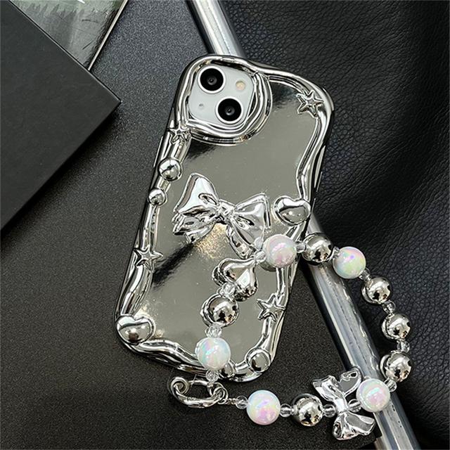Luksus stilig bowknot armbånd kjede myk plating veske for Iphone 14 13 12 11 Pro Max Xs Xr Xsmax Star Moon støtsikkert deksel