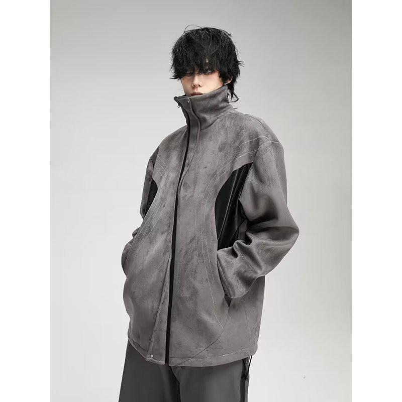 

2023 American Retro High Street Suede Baseball Jacket for Men - Spring/Autumn Trendy Bomber Jacket Double Extra Large серый