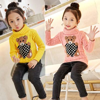 Winter Boys Girls Sweater Thick Knitted Bottoming Turtleneck Shirts Solid High Collar Pullover Toddler Children Clothing