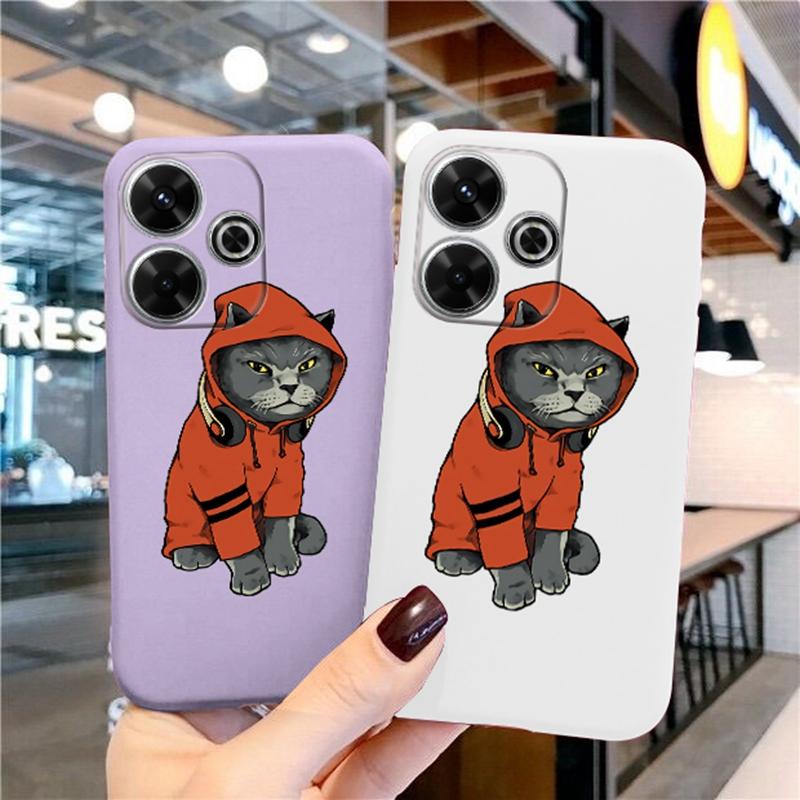 Cool Cat Soft Silicone Case For Xiaomi Redmi Note 13 Pro 13C 14 Poco C65 Samsung A55 A35 A34 M35 S24 iPhone Huawei Honor 200 Realme Shockproof Cover