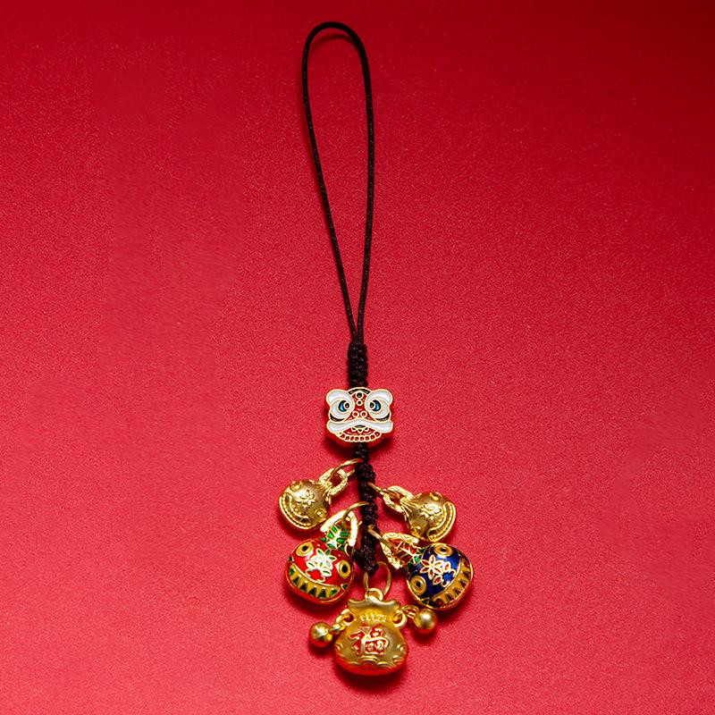 Gold-Plated God of Wealth Keychain with Swallowing Gold Beast Pendant