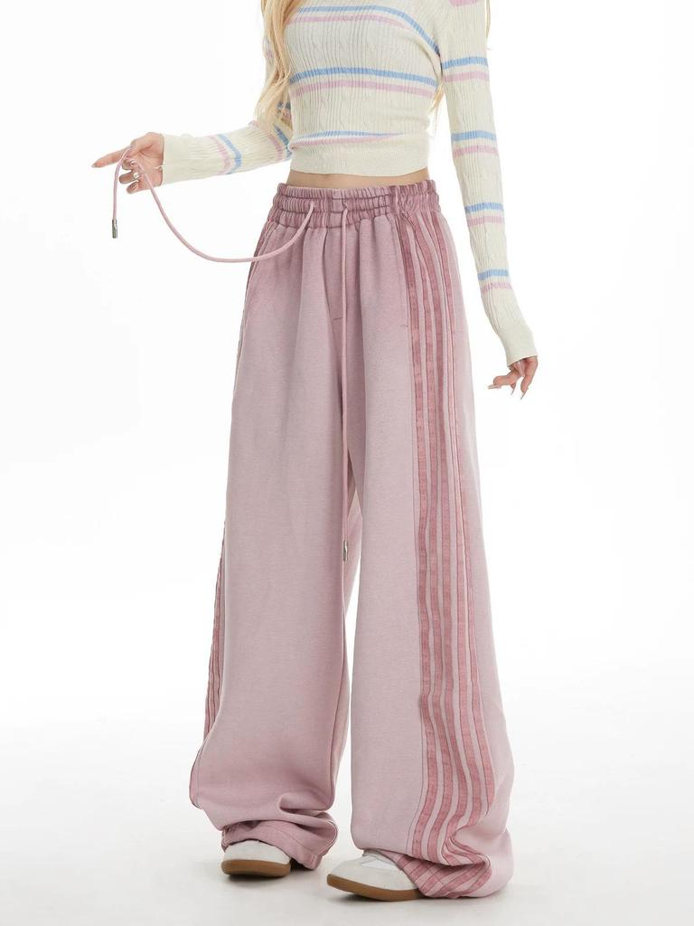 American Retro Stripe Sweatpants Women 2025 - Spring/Autumn Casual Wide Leg