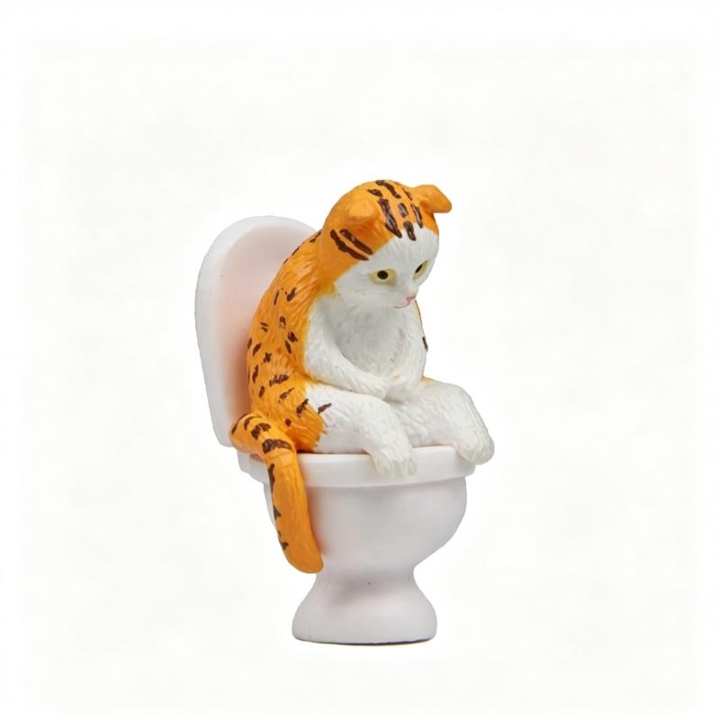 Toilet Seat Cat Model Cartoon Figurines Sitting On Toilet Kitten Diy Fairy Garden Bonsai Home Decor