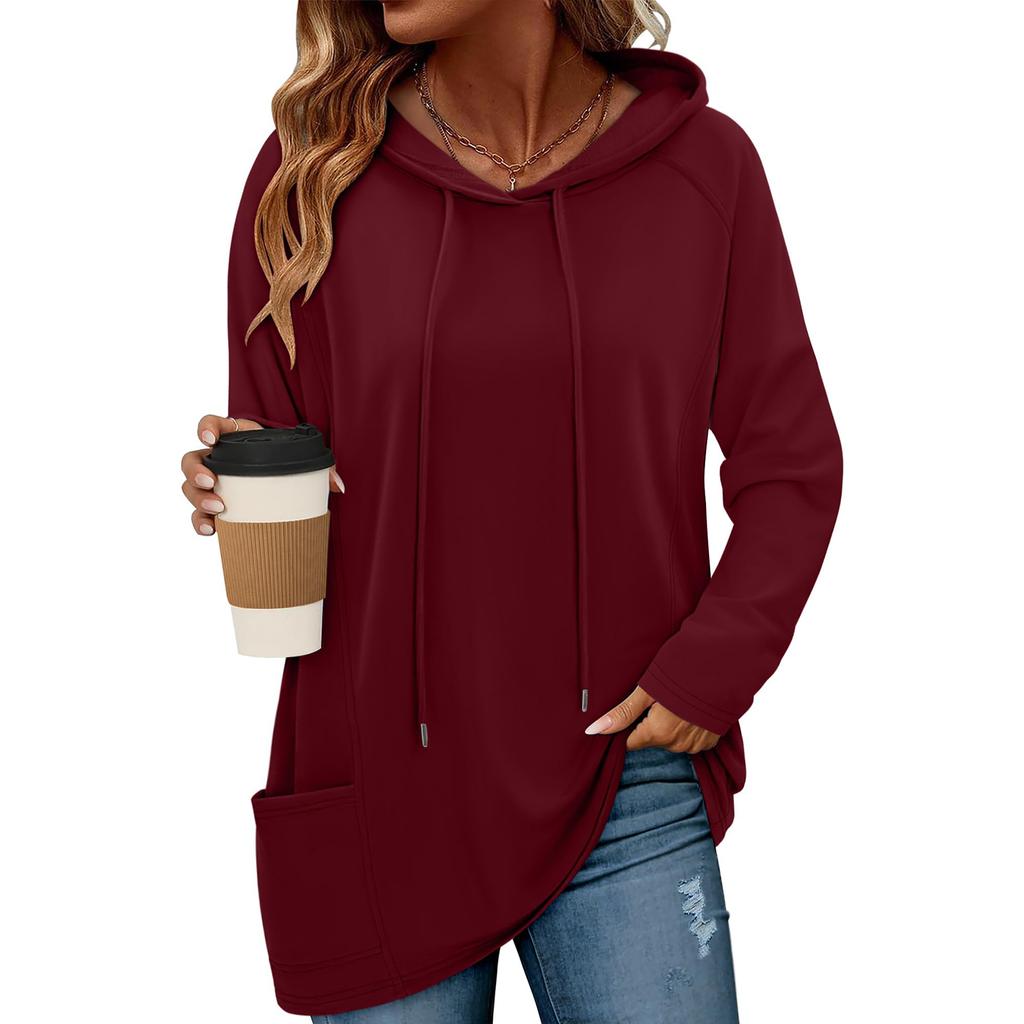 Damenmode Langärmeliges Lässiges Einfarbiges Kapuzen-Sweatshirt-Oberteil