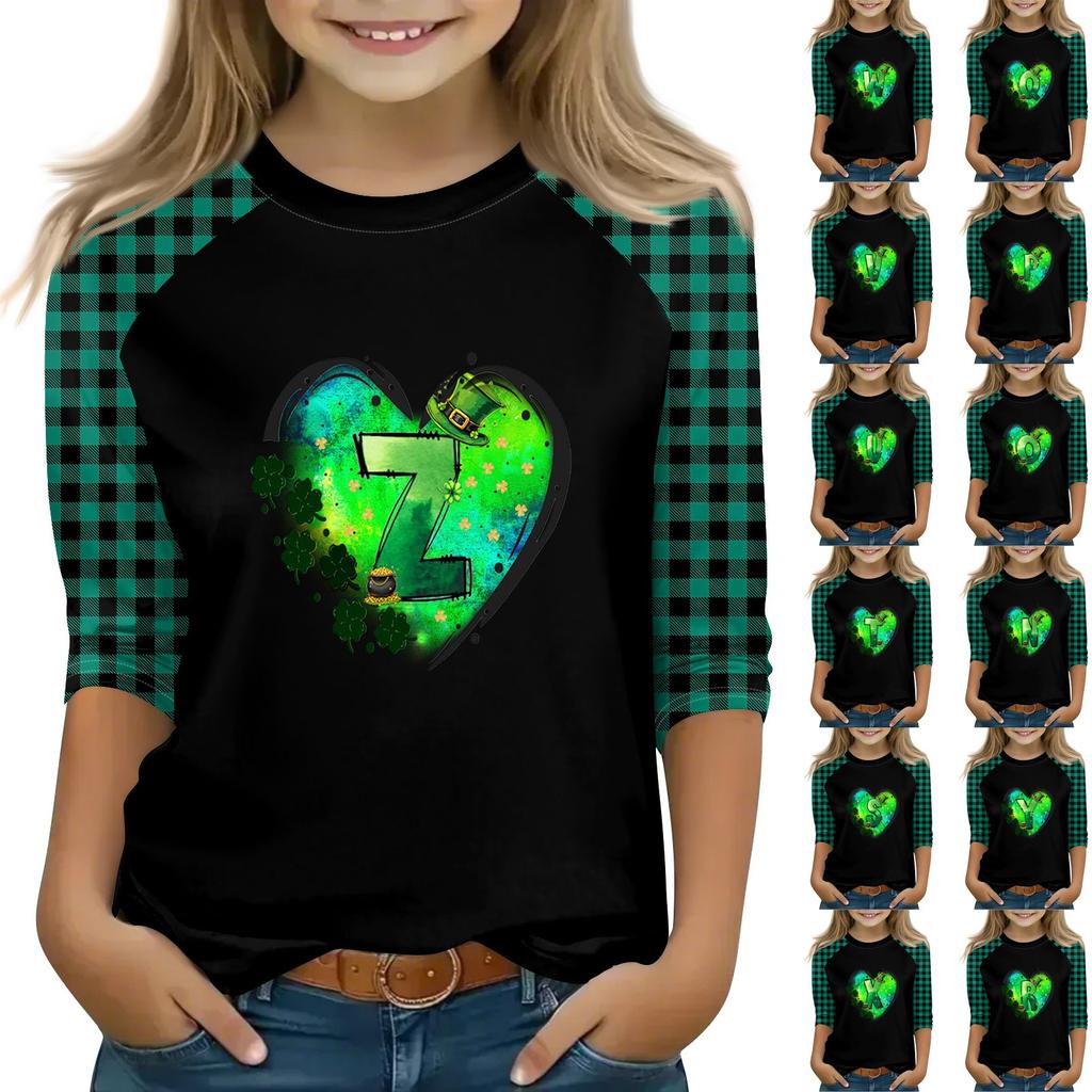 Oberteile für junge Mädchen von 4–16 Jahren, Rundhalsausschnitt, 3/4-Ärmel, T-Shirts, trendige Oberteile, Outfit-T-Shirts