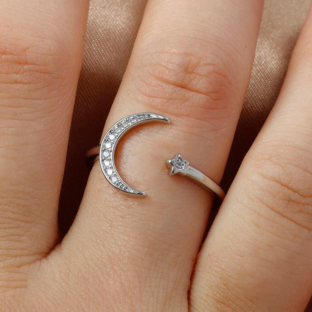 New Stainless Steel Star Moon Adjustable Rings For Women Wedding Finger Trendy Jewelry Adjustable Antique Rings Anillos