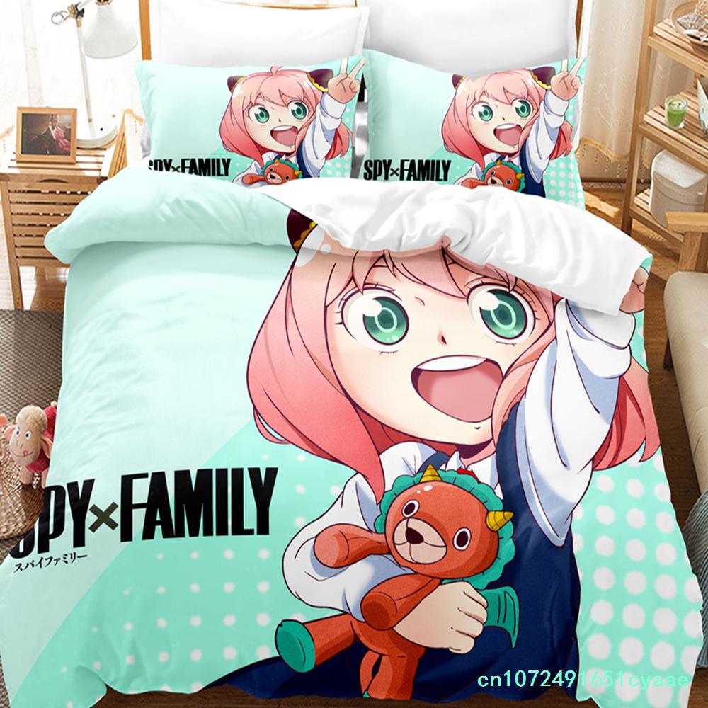 SPY×FAMILY Bedding Set Anime Anya Forger Quilt Cover Single Double Size With Pillowcase Boys Girls Bedspread