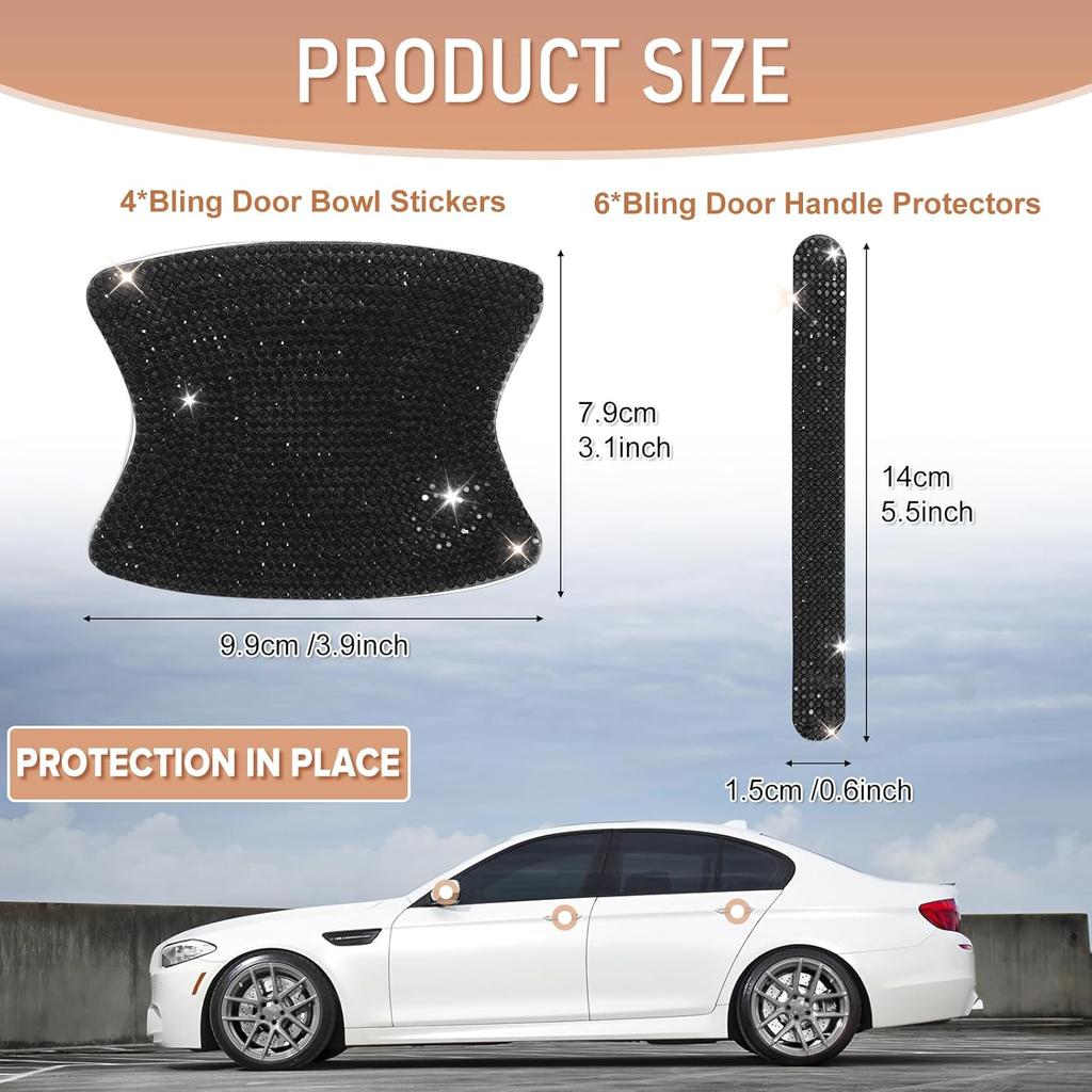 10 PCS Bling Car Door Handle Protector, Shiny Crystal Rhinestone Anti-Scratch Universal Cars Door Handle Protective Cover, Glitter Automotive