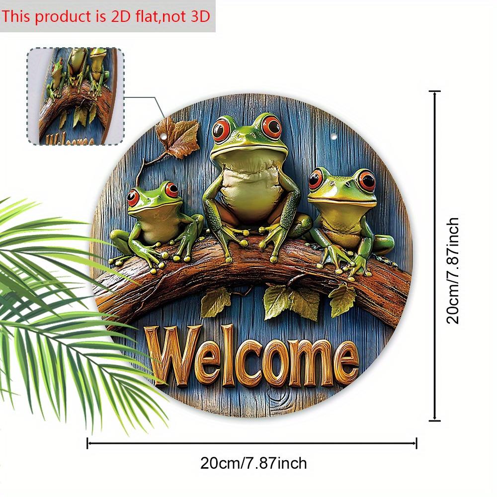 Unique Wooden Welcome Sign with Rainforest Tree Frog Pattern - Round Sign for Front Door, Wall Hanging Decor - Ideal Home Hanging Ornament