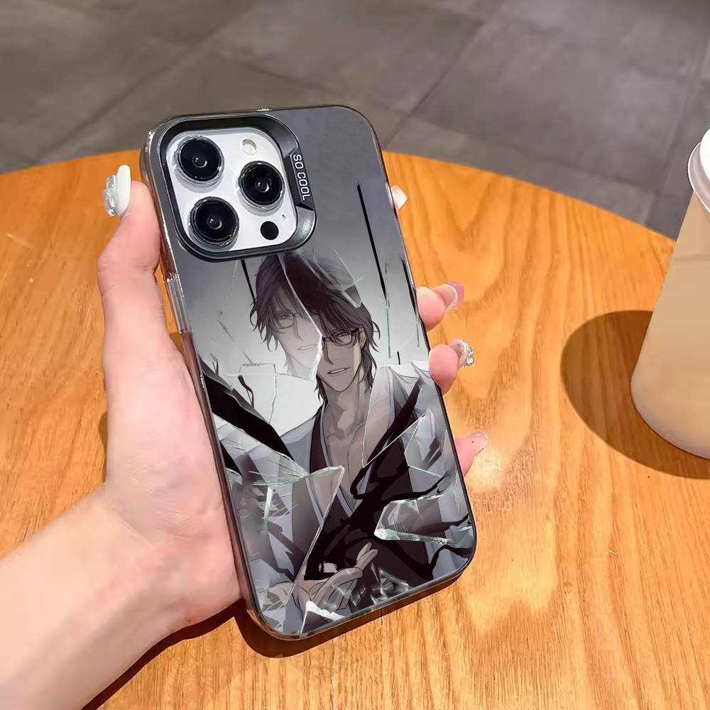 Anime S-Sosuke Aizen Phone Case For iPhone17 16 15 14 13 12 Pro Max Grey Black Matte Laser Metallic Aurora Funda