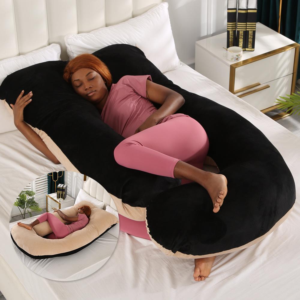 Crystal Velvet J-shaped Pregnancy Pillow Nursing Pillow Pregnant Woman Belly Support Pillow Side Sleeping Pillow Waist Pillow