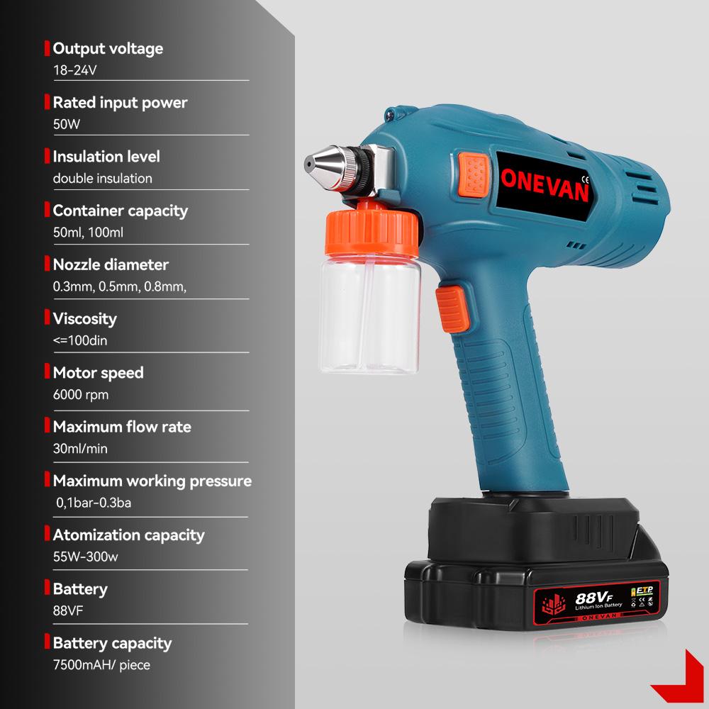 ONEVAN 100ML Electric Spray Gun Cordless Paint Sprayer Rechargeable Auto Furniture Steel Power Tools  For Makita 18V 21V Battery