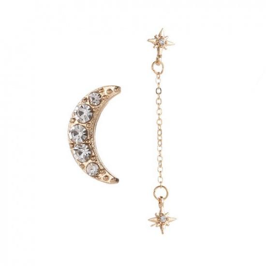 Double Star Moon Stud Earrings Fashion Gold/Silver Stainless Steel Earrings₊