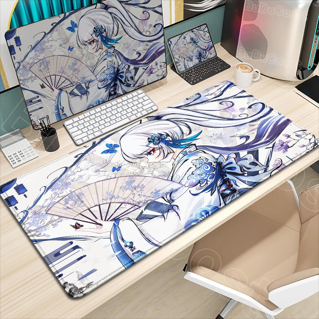 Kawaii Anime Girl Desk Mat Genshin Impact Game Mouse Pad Pretty Kamisato Ayaka Mousepad Laptop Gaming Non-slip Mousepad Mice Rug