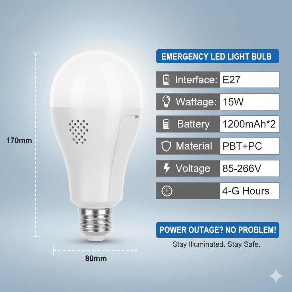 E27 15W LED Emergency Light Bulb 1600mAh Rechargeable Camping Lamp 110V 220V for Home Power Failure Tent Garden Lamp Portable