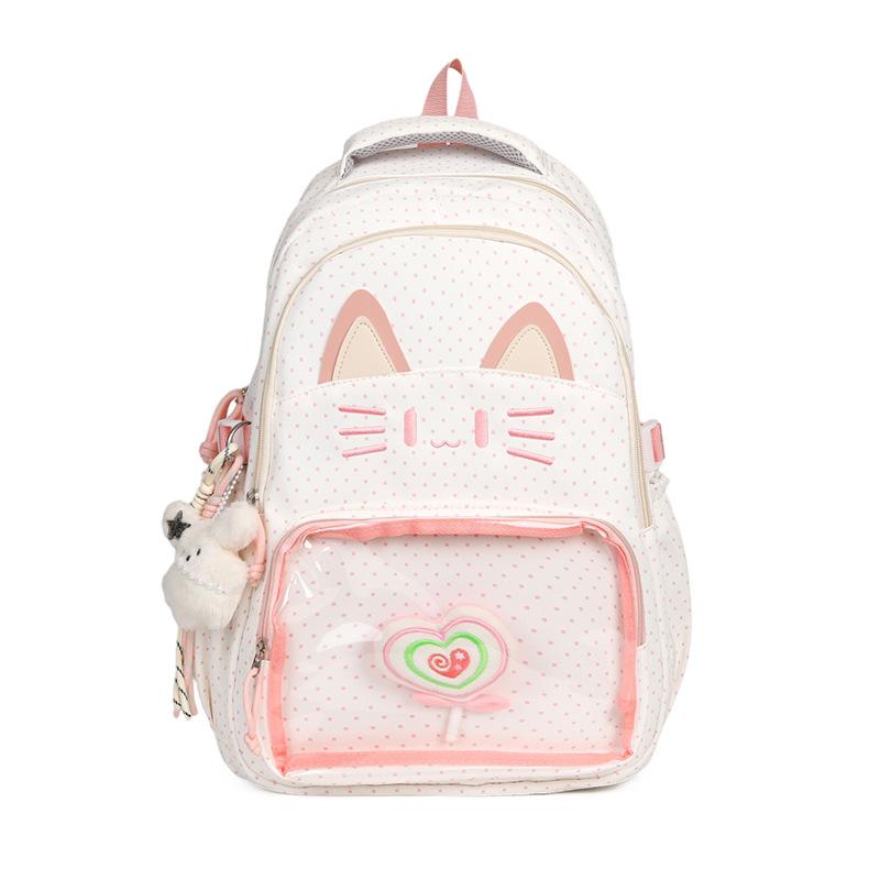 Cartoon Embroidery Cat's Ears Backpacks Primary Middle High School Students Lightweight Waterproof Travel Bag Multi Pocket College Student Schoolbags
