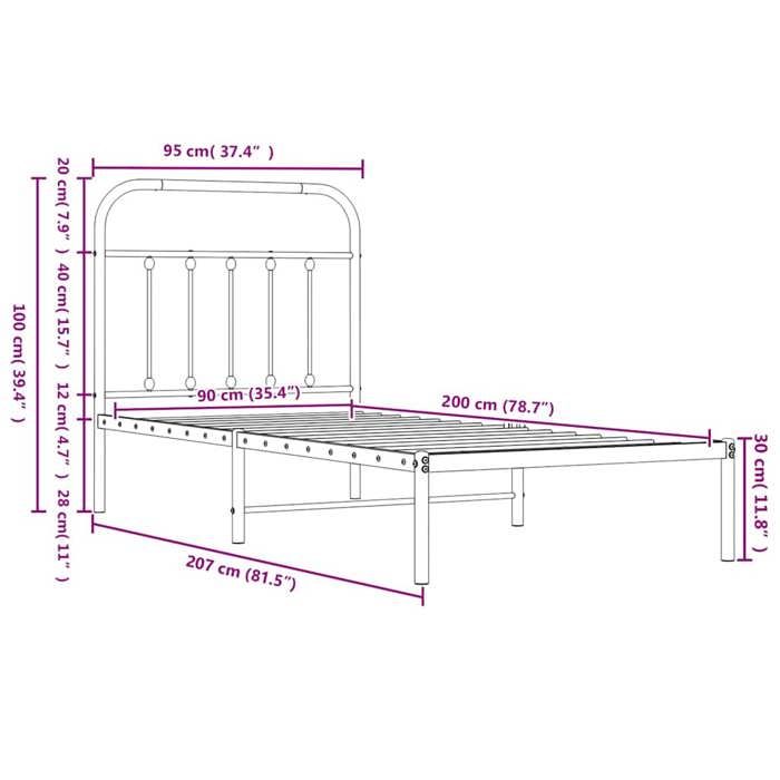 VidaXL Cadre de lit métal avec tête de lit-pied de lit blanc 90x200 cm 352638