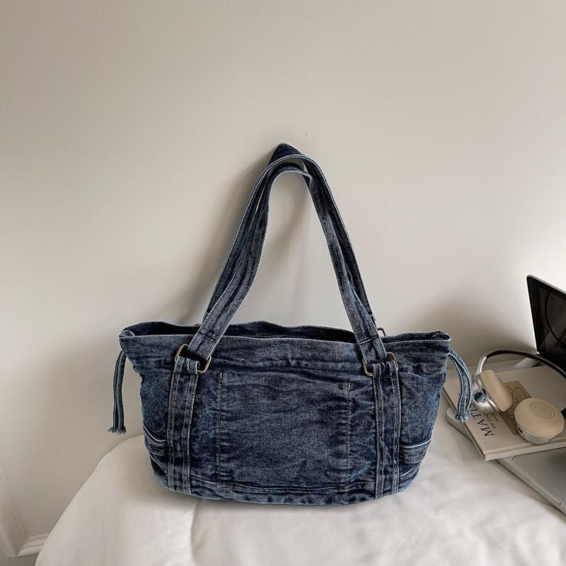 Large Capacity Commuter Tote Bag Women's Denim Shoulder Crossbody Bag