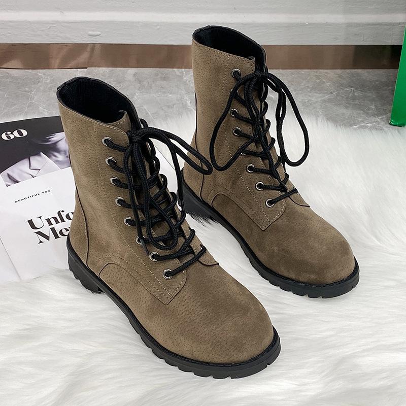Trendy Versatile Mid Length Boots  Autumn New Item Solid Color Lace Up Casual Short Boots Flat Work Boots  De Mujer