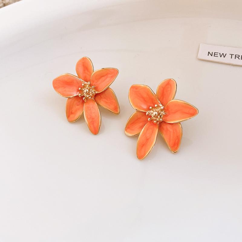 Vintage Metal Colorful Oil Dripping Flower Big Earrings For Women Sweet Simple Fashion Bohemia Trendy Jewelry Accessories Gifts
