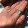 New Inlaid Square Imitation Zircon Ring, European and American Fashion Engagement Ring Jewelry