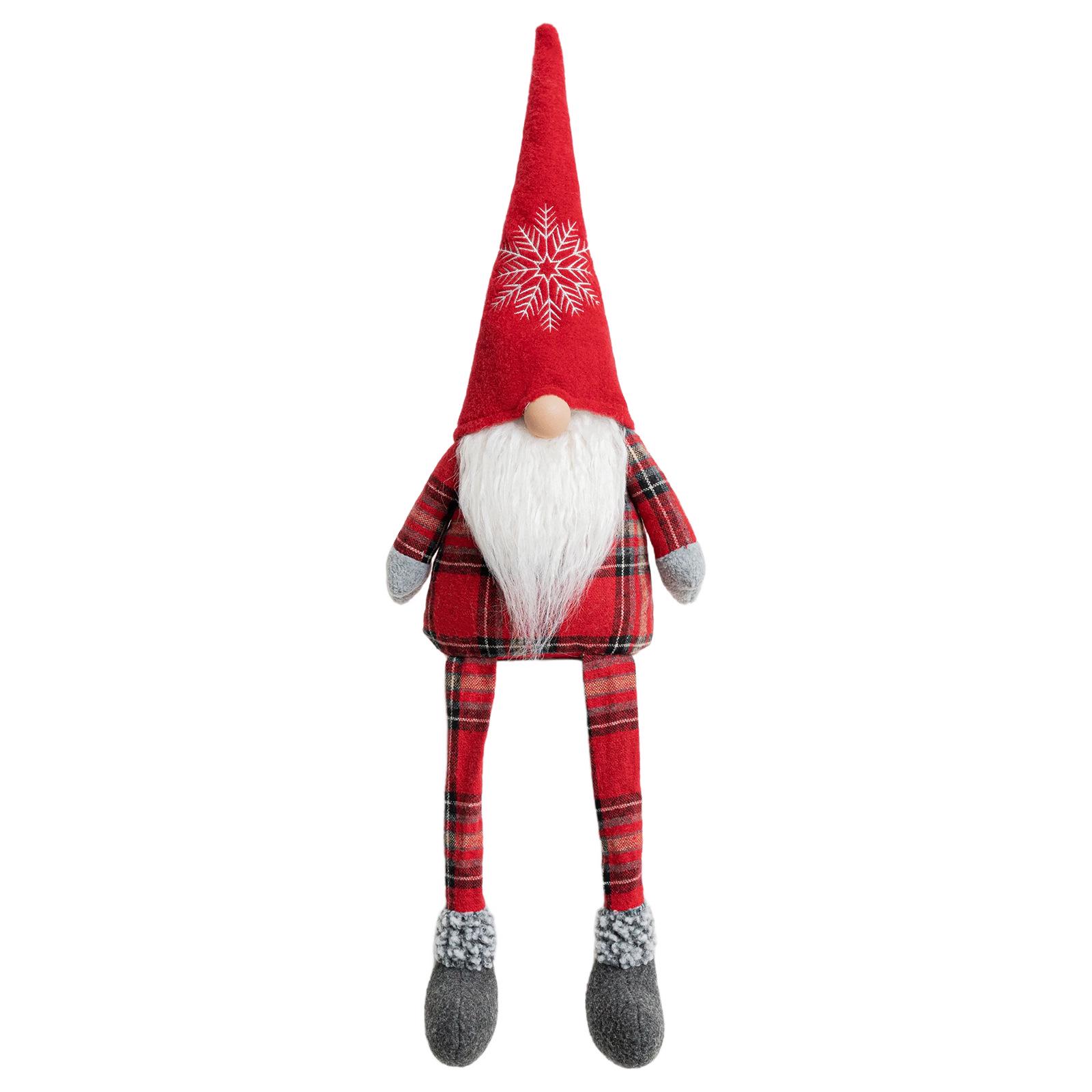 Christmas Gnome Snowflake Ornament: Black Red Plaid Rudolph Décor