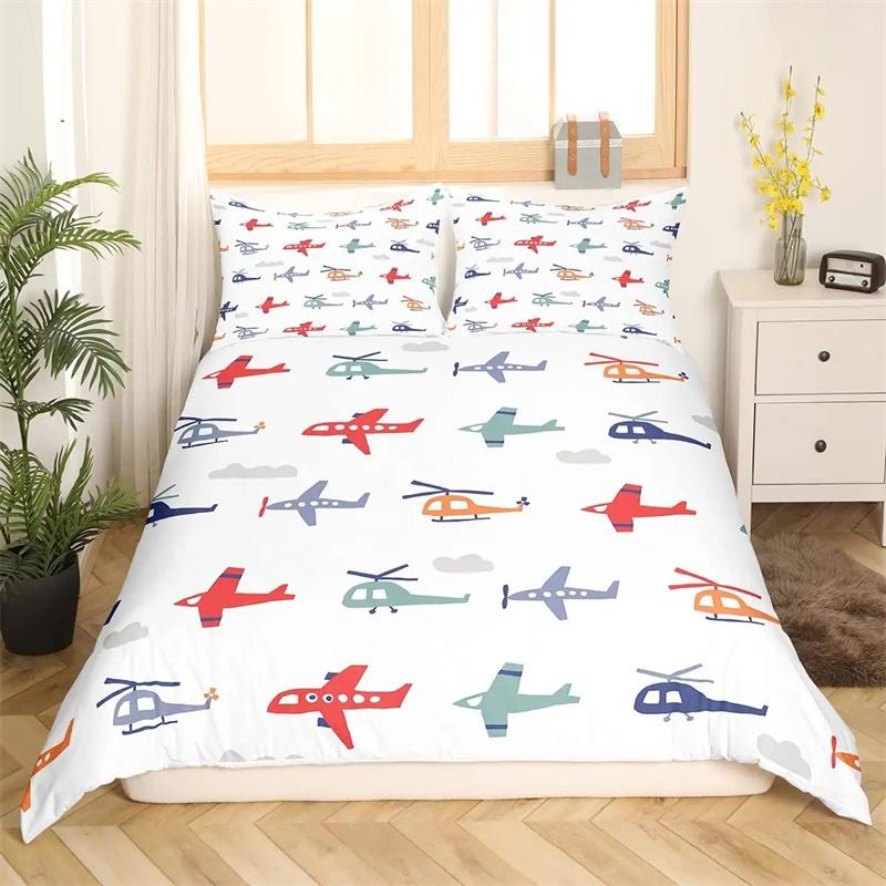 Premium Airplane Duvet Cover Planes Fying In Air Aviation Airport Helicopters And Jets Cartoon Style Room Decorative For Boys Girls Gift