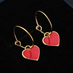 High Quality Elegant Red Drop Glaze Love Heart 925 Silver Needle Ladies Tassel Stud Earrings Jewelry Anti Allergy