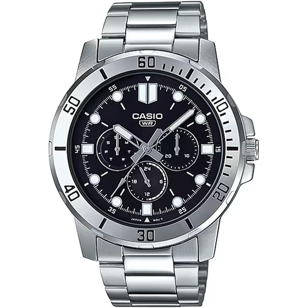 

[CASIO] Стандартные мужские кварцевые часы CASIO MTP-VD300D-1E Многоосевые 24 часа Серебристый x Черный Металл ...