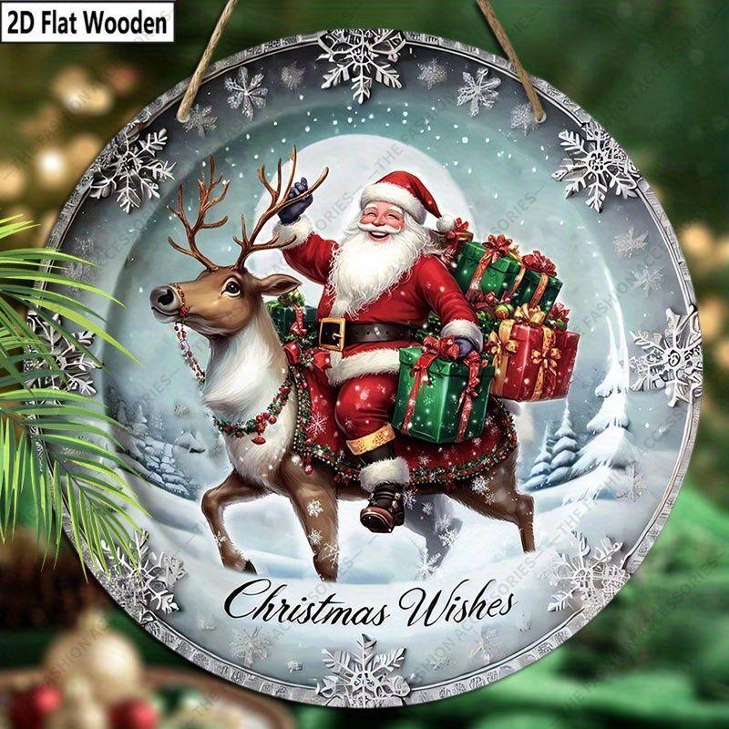 Christmas decoration sign,indoor hanging decorations,2D flat Wooden products withSanta Claus and Deer pattern,Christmas gifts for friends and family