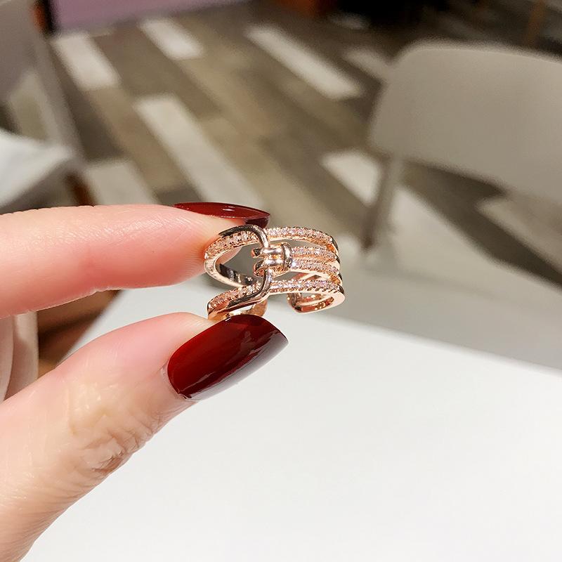 Luxury Zircon Water Drop Open Rings For Women Girl Exquisite Double-Layered Adjustable Finger Ring Wedding Jewelry Gift