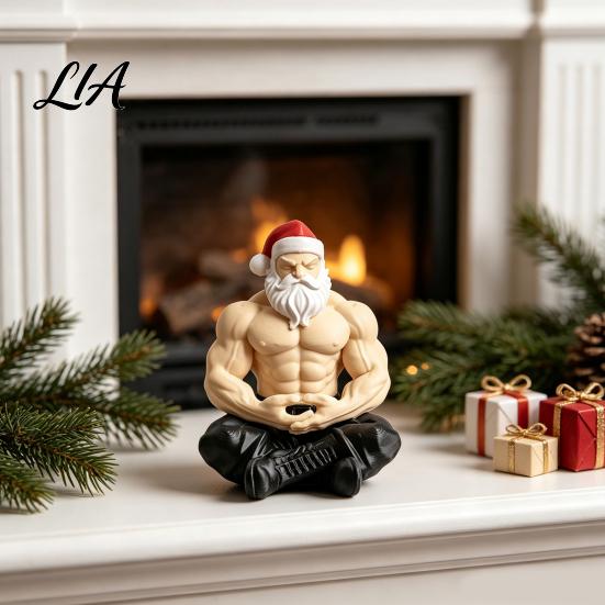 Creative Christmas Desktop Decor Muscular Santa Claus Figurine, Funny Hilarious Resin Strong Statue, Novelty Bodybuilder Decoration Collectible