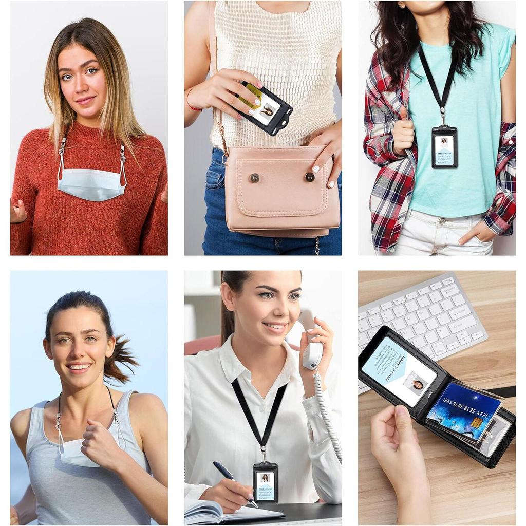 Retractable Reel Heavy Duty Carabiner Leather Card Badge Holders and Clear ID Window for Office Staffs Student Teacher Couriers