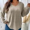 Lässiger, lockerer Pullover mit langen Ärmeln für Damen, Kapuzenpullover mit V-Ausschnitt und Bindeband, einfarbig, gestreifter Patchwork-Langarmpullover, bequemes, weiches Arbeitsoberteil mit unregelmäßigem Saum