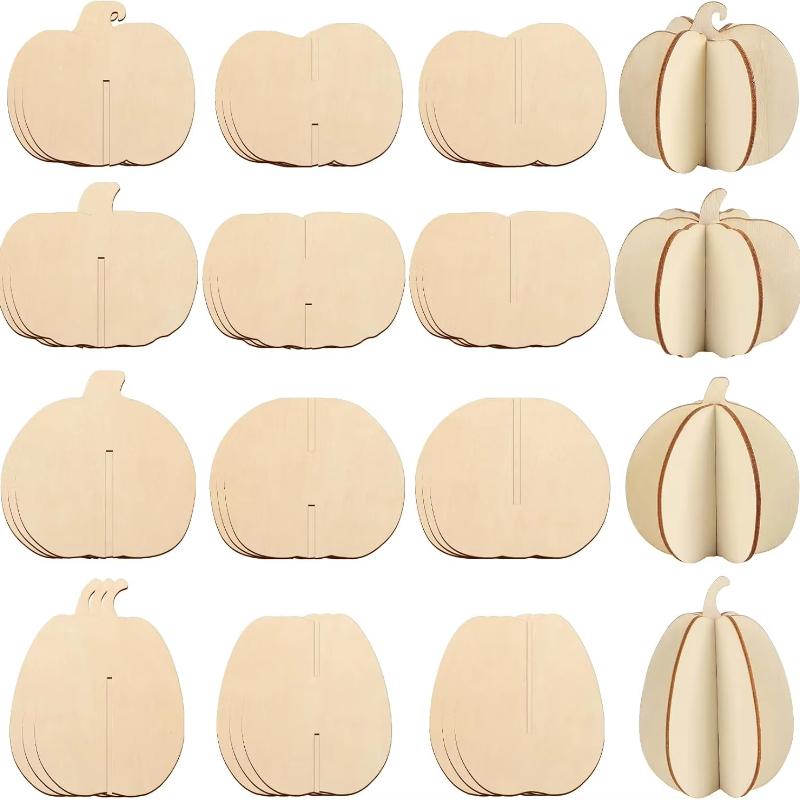 DIY Autumn 3D Pumpkin Wooden Craft Kit Unfinished Wood Pieces for Coloring To Create Pumpkin Silhouette Decorations (8 Pieces)