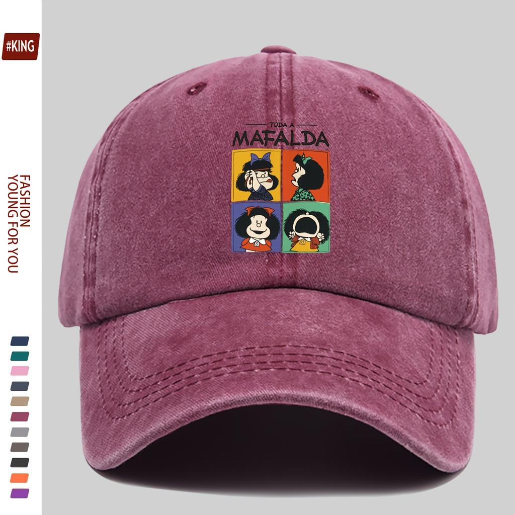 Simple Cartoon Four-Grid Printed Washed Vintage Soft Top Sunshade Baseball Cap Unisex Versatile Baseball Cap