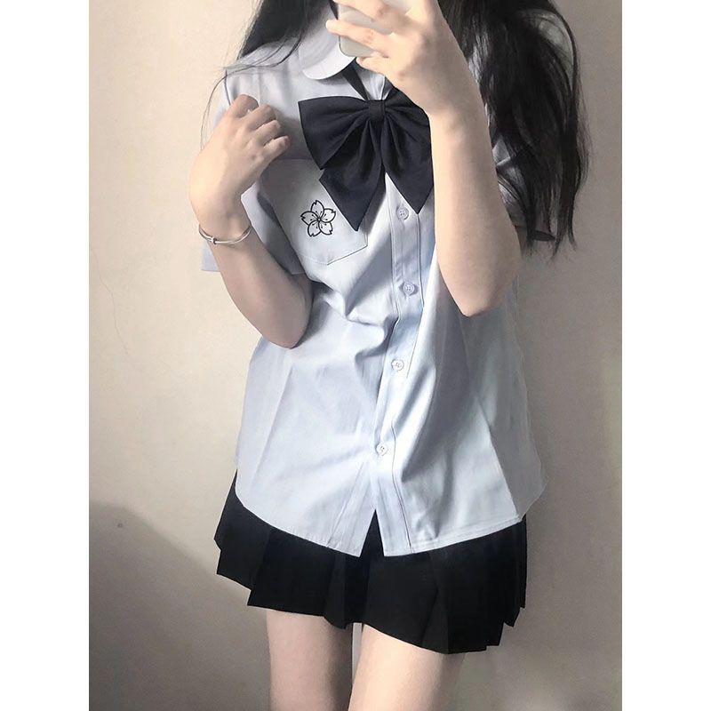 

Authentic Japanese Summer JK Student Blue Embroidered Short-Sleeve Shirt 2XL