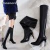 Thin High Heel Women's Black Over-the-Knee Boots Ladies Pointed Toe Sexy Leather Long Boots Size 34-40 Bottes Hautes Femme