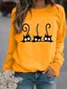 Women Winter Long Sleeved Casual Round Neck Black Cats Printed Loose Sweatshirt Tops & Blouses Plus Size T-shirts