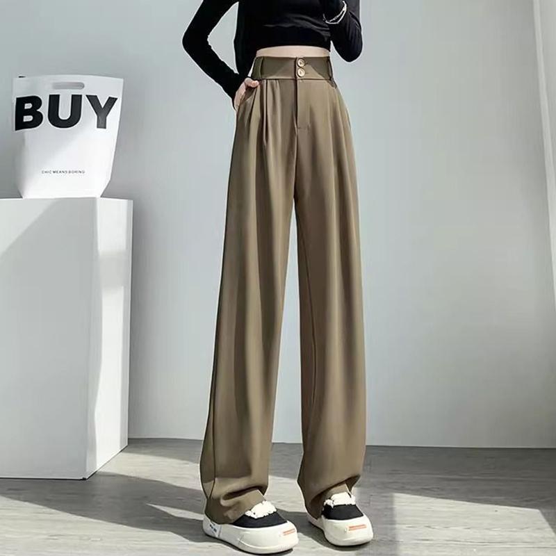 

Spring and Autumn Lady Baggy High Waist Suit Pants Women Straight Leg Trousers Girls Casual Daily Slacks XXXL кавовий