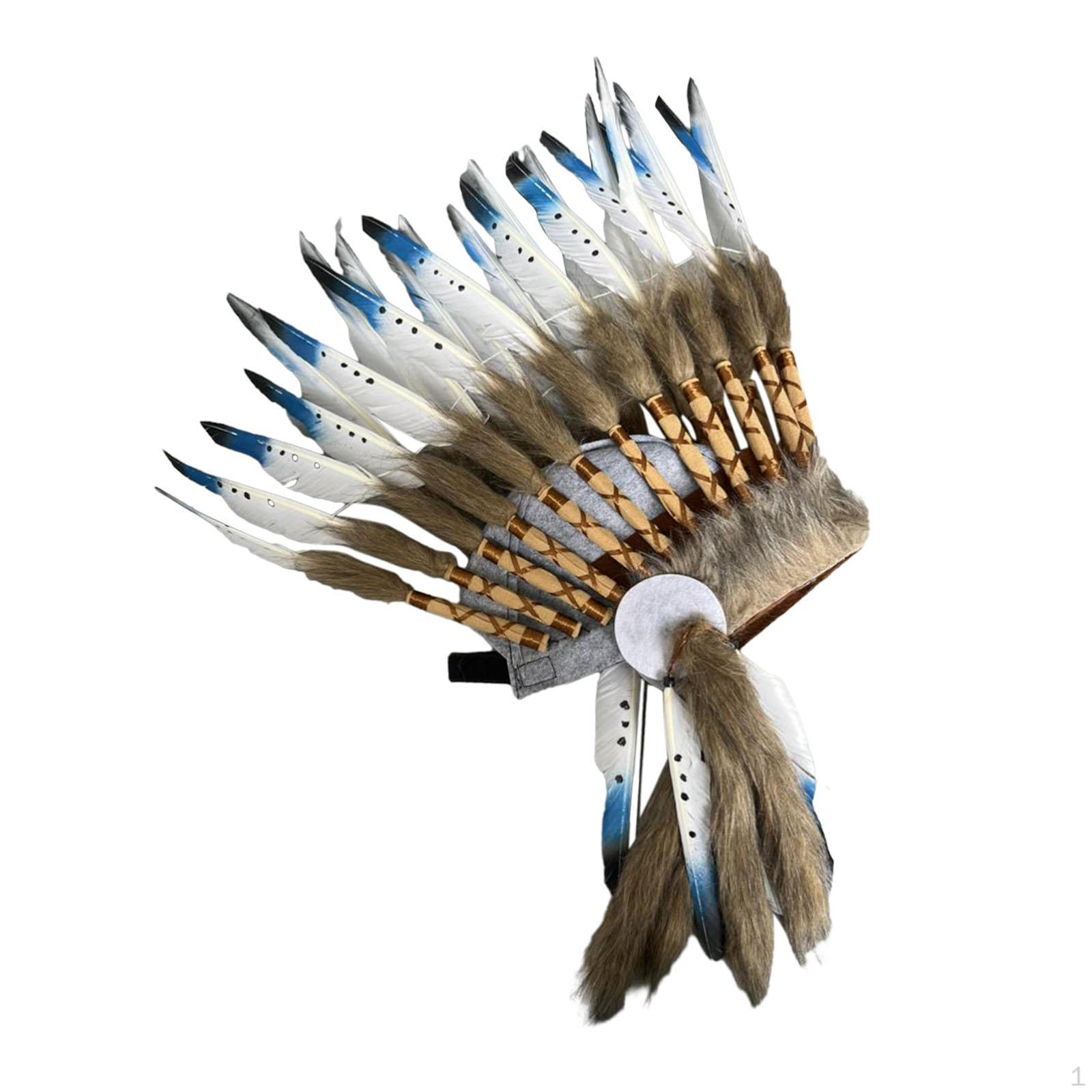 

Головной убор из перьев для костюма вождя американских индейцев Blue Black White