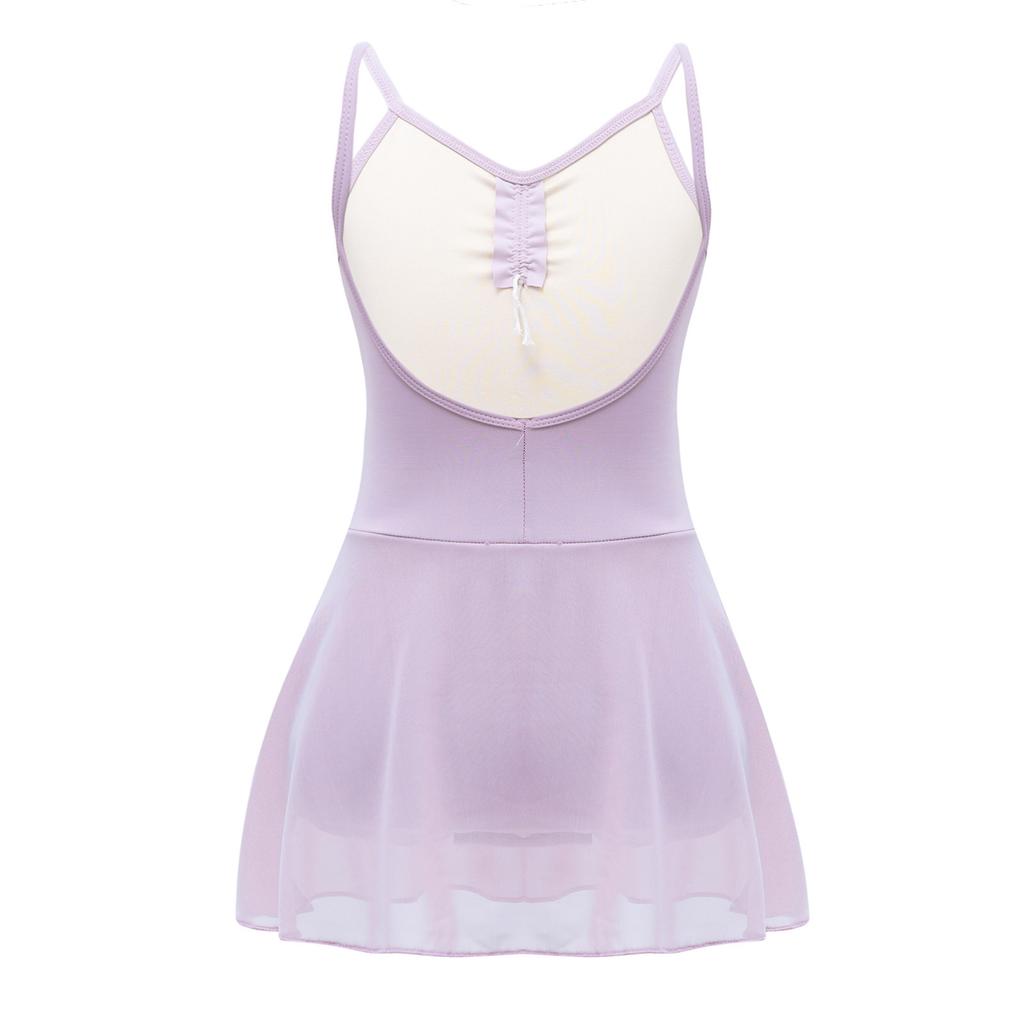 Kids Dance Practice Dress Suspender V Neckline Ruched Front Backless Solid Color for National Ballet Physical Examination Wear