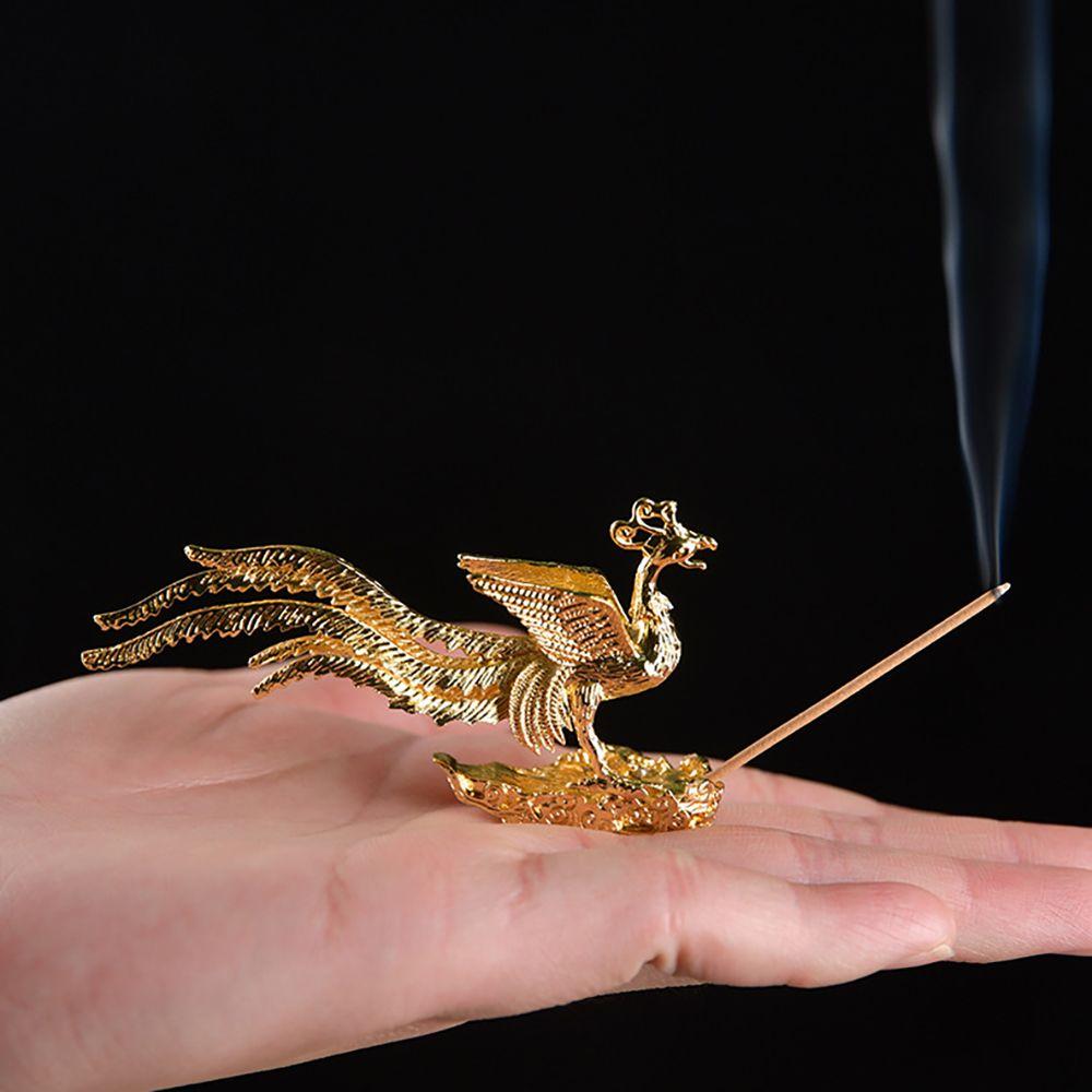 Golden Auspicious Zinc Zinc Zinc Alloy Antique Home Decor Crafts Phoenix Figurine Incense Stick Holder